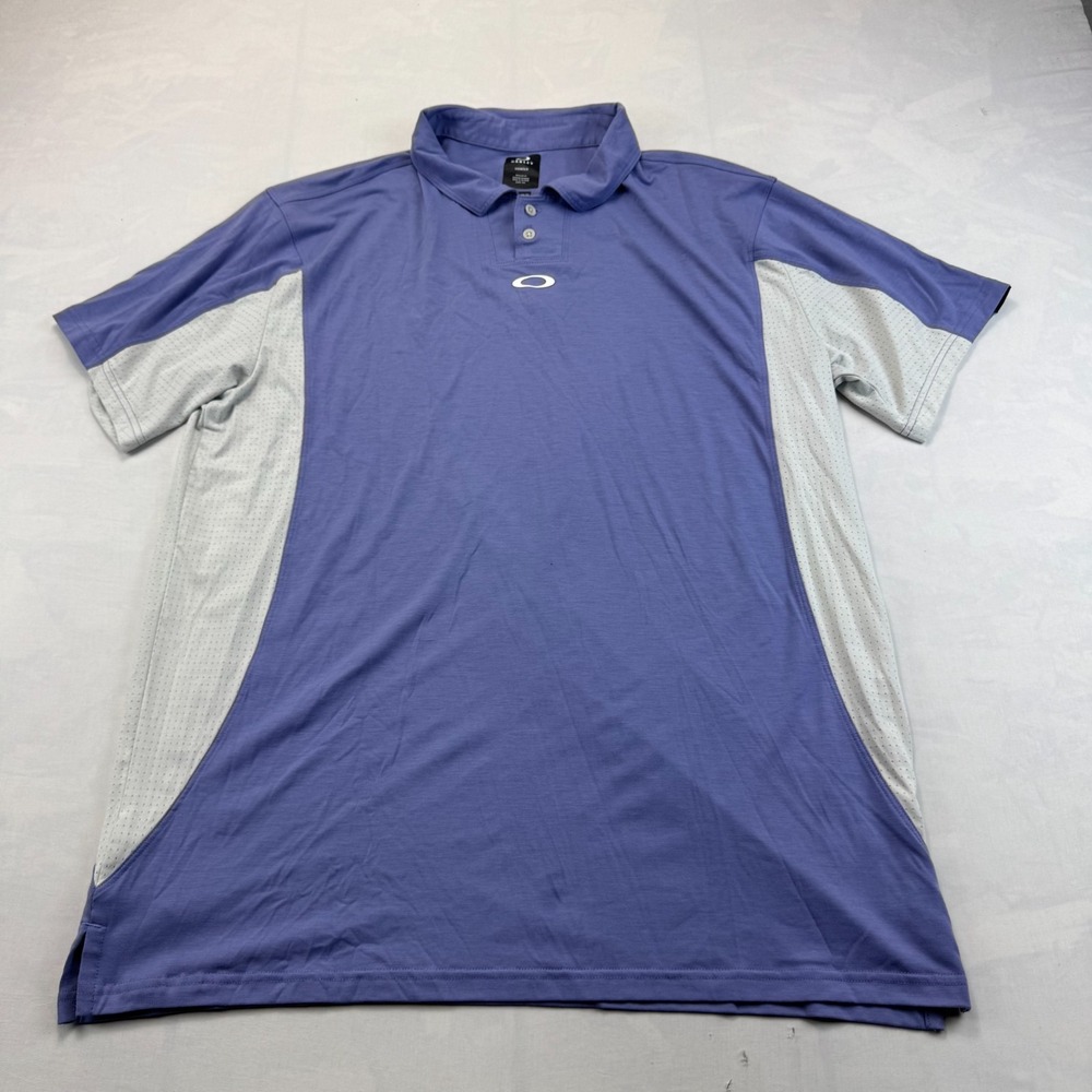 Oakley Polo Shirt Men XL Blue White Hydrolix Mesh Panel Regular Fit Short Sleeve